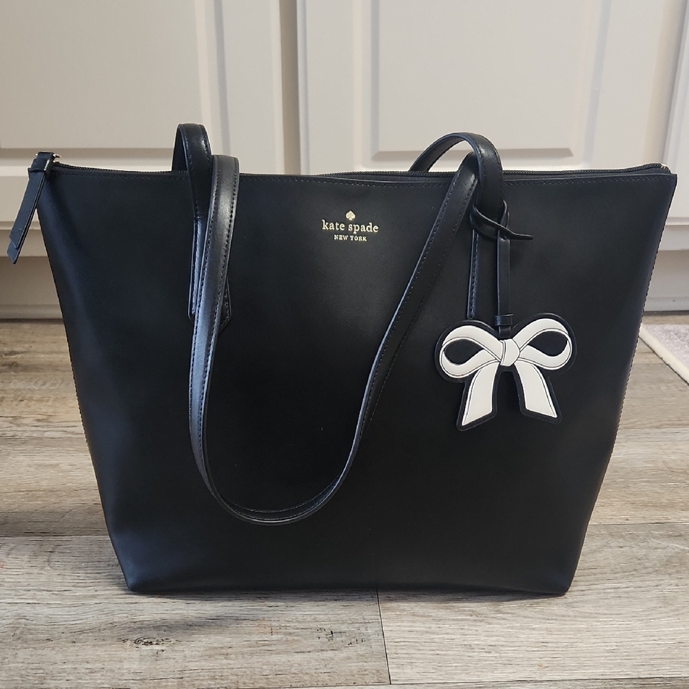Kate Spade Black Tote with White Bow Accent - Picture 2 of 14